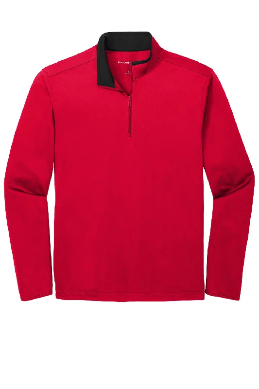 Port Authority Mens Silk Touch Performance Moisture Wicking 1/4 Zip Sweatshirt - Red/Black