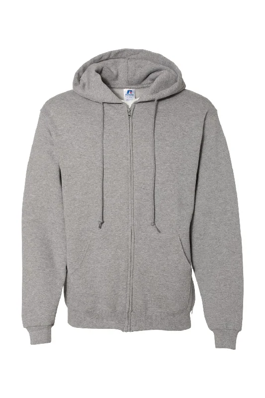 Russell Athletic Mens Dri Power Moisture Wicking Full Zip Hooded Sweatshirt Hoodie - Oxford Grey - NEW