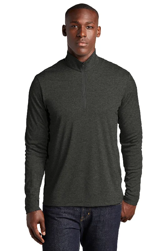 Sport-Tek Mens Endeavor Moisture Wicking 1/4 Zip Sweatshirt - Heather Black