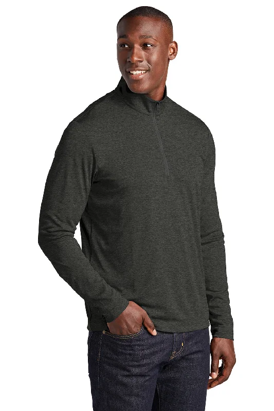 Sport-Tek Mens Endeavor Moisture Wicking 1/4 Zip Sweatshirt - Heather Black