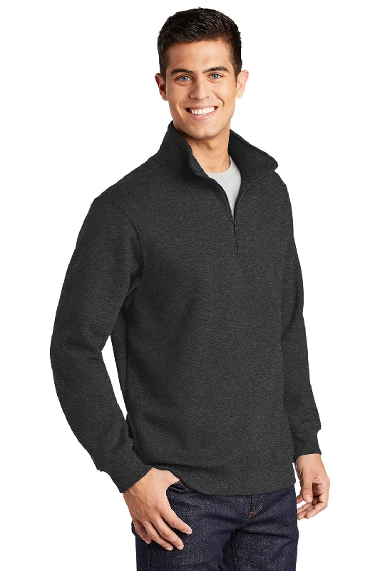 Sport-Tek Mens Shrink Resistant Fleece 1/4 Zip Sweatshirt - Heather Graphite Grey