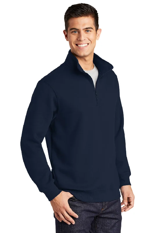 Sport-Tek Mens Shrink Resistant Fleece 1/4 Zip Sweatshirt - True Navy Blue