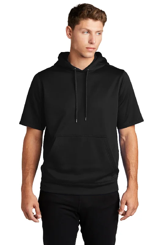 Sport-Tek Mens Moisture Wicking Fleece Short Sleeve Hooded Sweatshirt Hoodie - Black