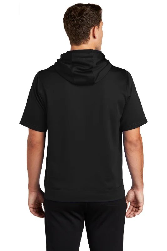 Sport-Tek Mens Moisture Wicking Fleece Short Sleeve Hooded Sweatshirt Hoodie - Black