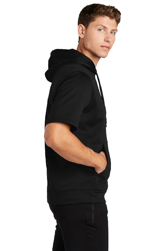 Sport-Tek Mens Moisture Wicking Fleece Short Sleeve Hooded Sweatshirt Hoodie - Black