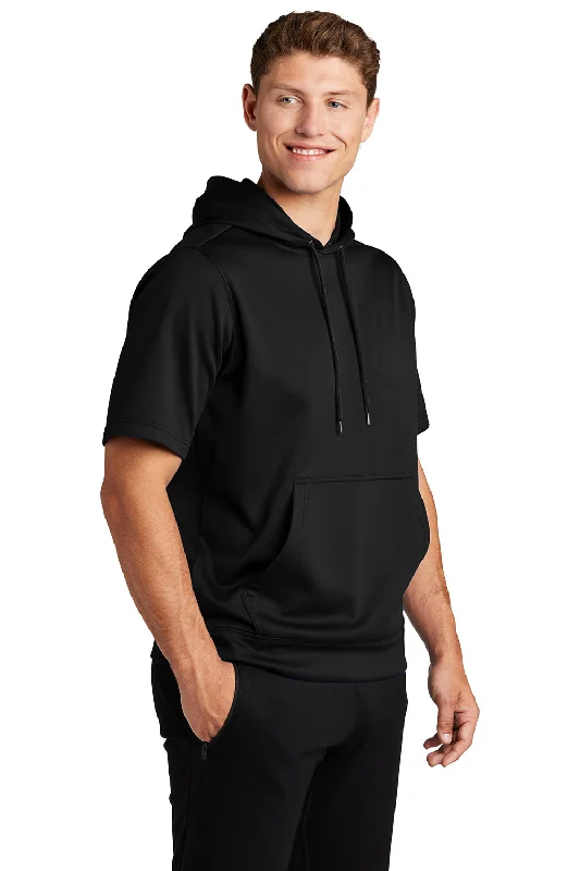 Sport-Tek Mens Moisture Wicking Fleece Short Sleeve Hooded Sweatshirt Hoodie - Black