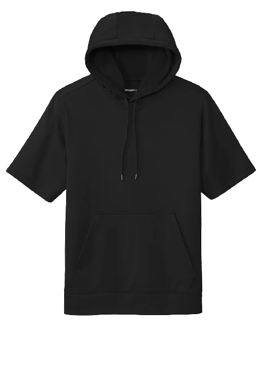 Sport-Tek Mens Moisture Wicking Fleece Short Sleeve Hooded Sweatshirt Hoodie - Black