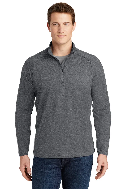 Sport-Tek Mens Sport-Wick Moisture Wicking 1/4 Zip Sweatshirt - Heather Charcoal Grey