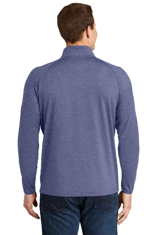 Sport-Tek Mens Sport-Wick Moisture Wicking 1/4 Zip Sweatshirt - Heather True Navy Blue