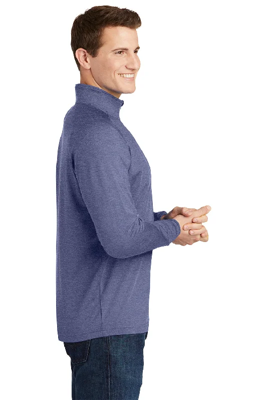 Sport-Tek Mens Sport-Wick Moisture Wicking 1/4 Zip Sweatshirt - Heather True Navy Blue