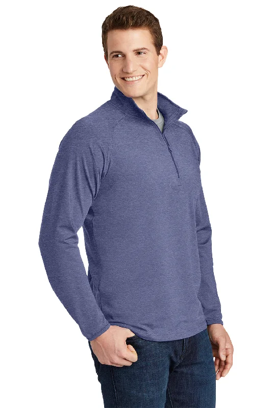 Sport-Tek Mens Sport-Wick Moisture Wicking 1/4 Zip Sweatshirt - Heather True Navy Blue