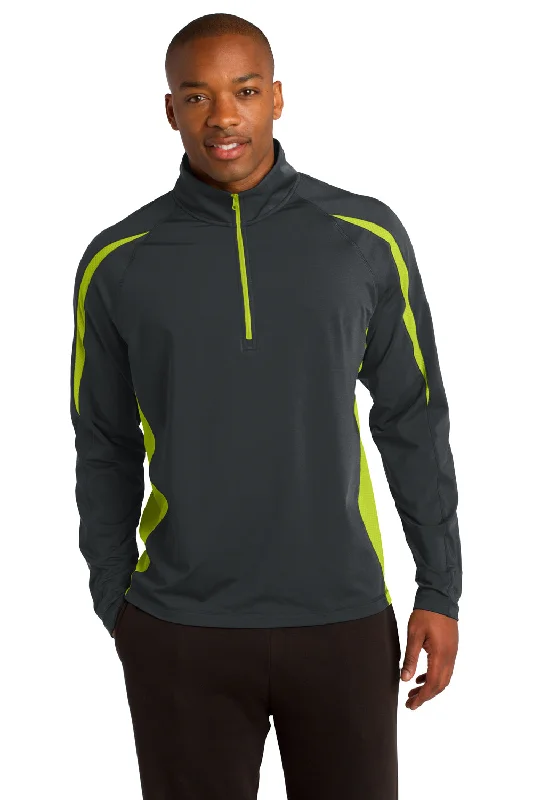 Sport-Tek Mens Sport-Wick Moisture Wicking 1/4 Zip Sweatshirt - Charcoal Grey/Charge Green - Closeout