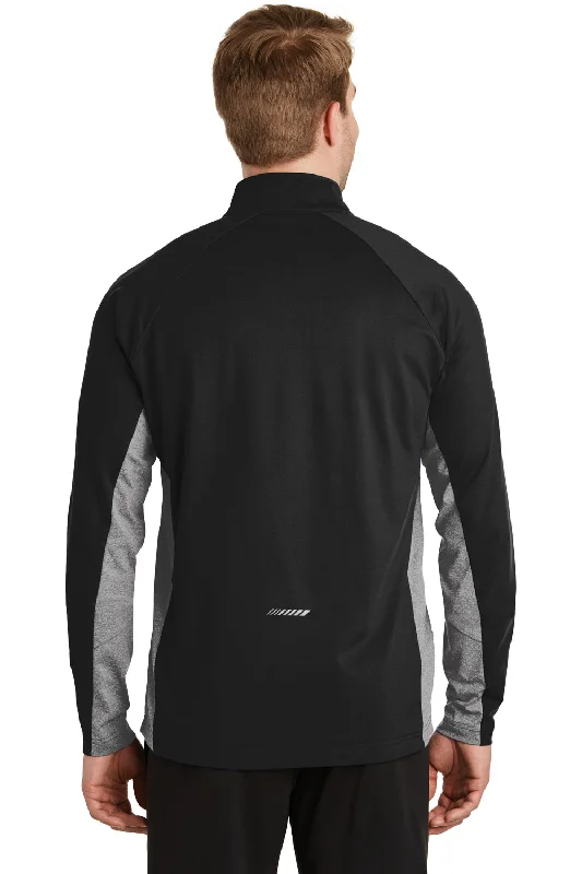 Sport-Tek Mens Sport-Wick Moisture Wicking 1/4 Zip Sweatshirt - Black/Heather Charcoal Grey