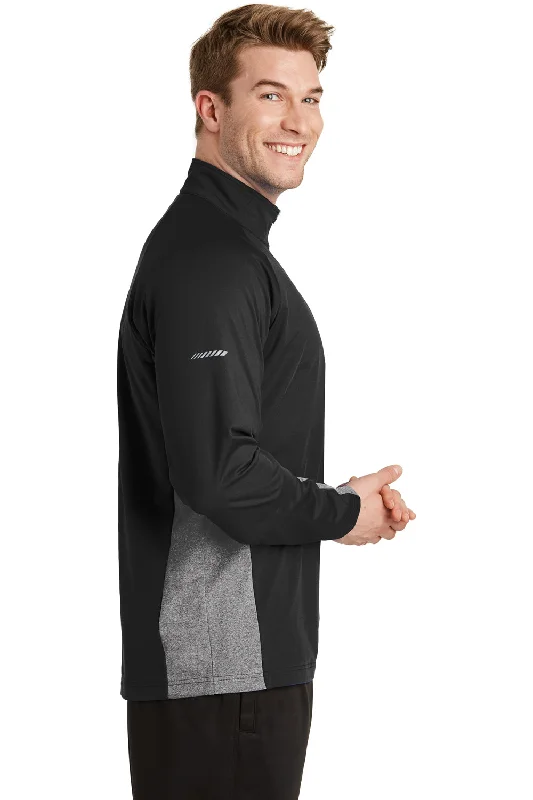 Sport-Tek Mens Sport-Wick Moisture Wicking 1/4 Zip Sweatshirt - Black/Heather Charcoal Grey