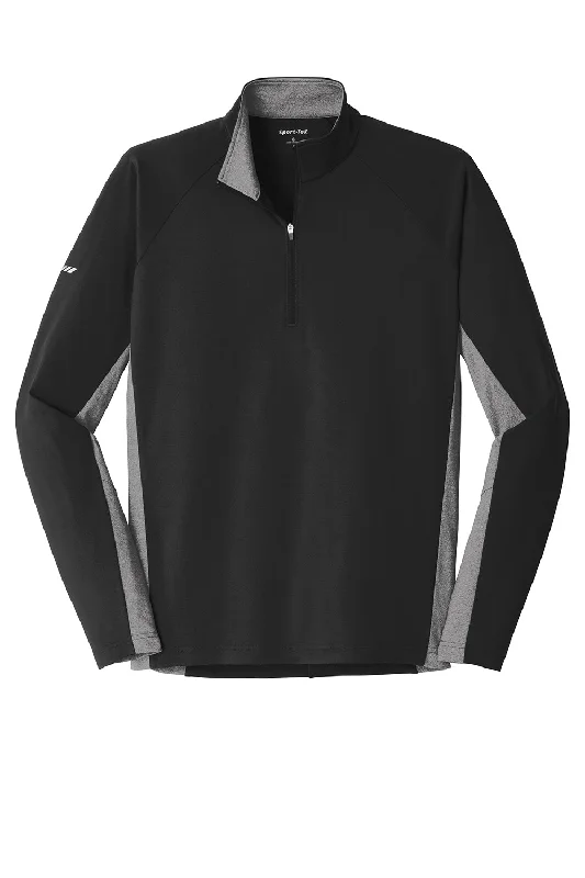 Sport-Tek Mens Sport-Wick Moisture Wicking 1/4 Zip Sweatshirt - Black/Heather Charcoal Grey