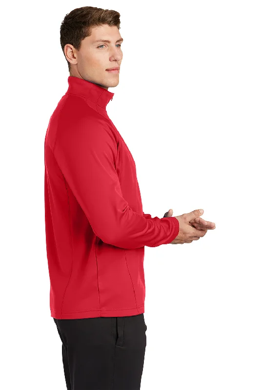 Sport-Tek Mens Sport-Wick Moisture Wicking Fleece 1/4 Zip Sweatshirt - Deep Red/Silver Grey