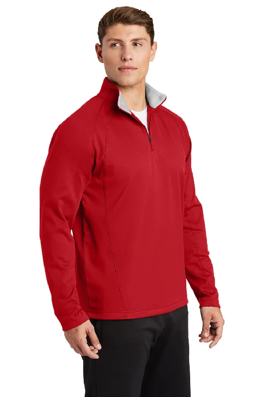 Sport-Tek Mens Sport-Wick Moisture Wicking Fleece 1/4 Zip Sweatshirt - Deep Red/Silver Grey