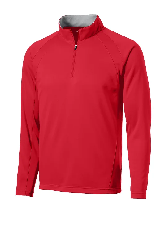 Sport-Tek Mens Sport-Wick Moisture Wicking Fleece 1/4 Zip Sweatshirt - Deep Red/Silver Grey