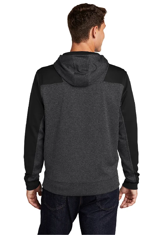 Sport-Tek Mens Tech Moisture Wicking Fleece 1/4 Zip Hooded Sweatshirt Hoodie - Heather Graphite Grey/Black