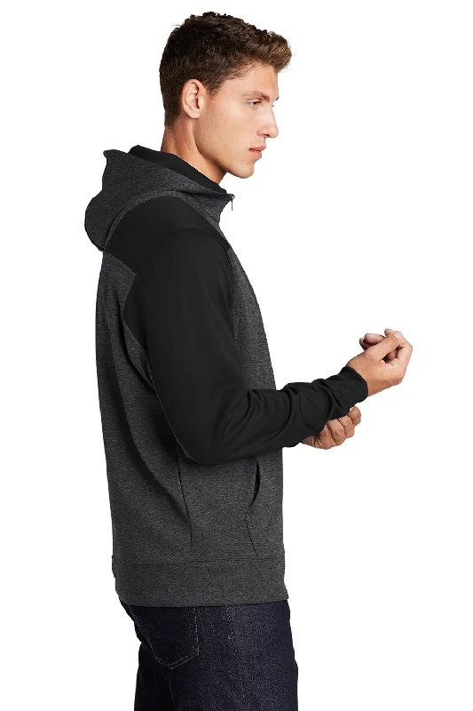 Sport-Tek Mens Tech Moisture Wicking Fleece 1/4 Zip Hooded Sweatshirt Hoodie - Heather Graphite Grey/Black