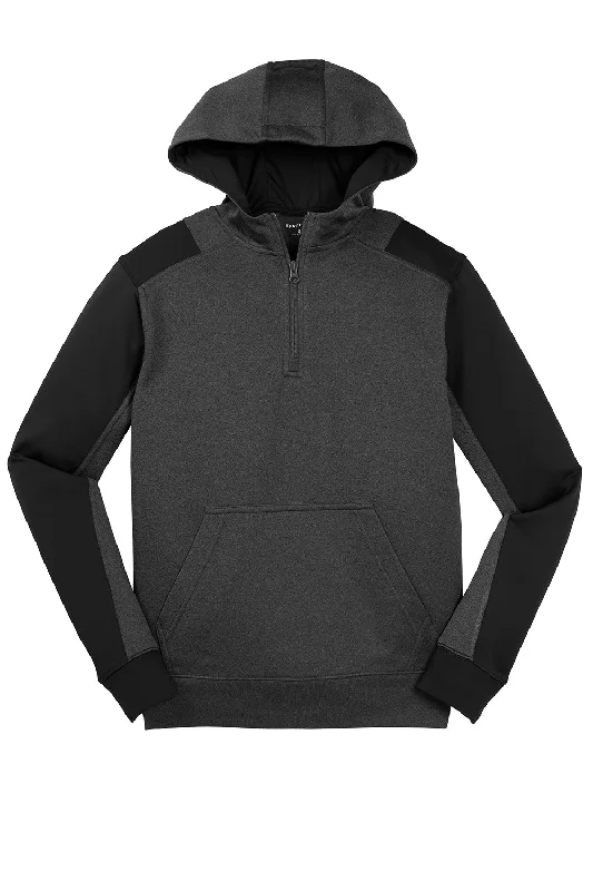 Sport-Tek Mens Tech Moisture Wicking Fleece 1/4 Zip Hooded Sweatshirt Hoodie - Heather Graphite Grey/Black