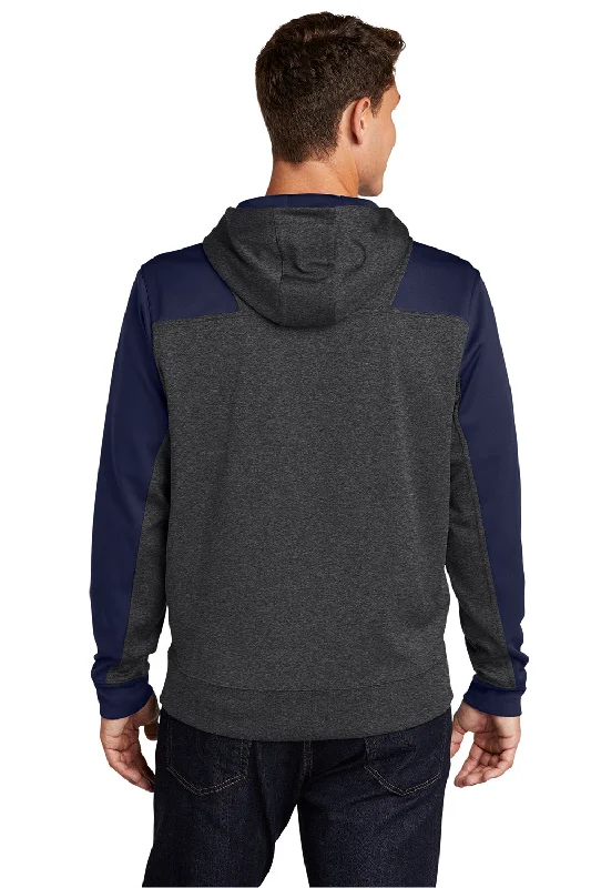 Sport-Tek Mens Tech Moisture Wicking Fleece 1/4 Zip Hooded Sweatshirt Hoodie - Heather Graphite Grey/True Navy Blue