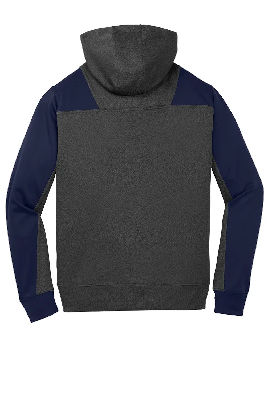 Sport-Tek Mens Tech Moisture Wicking Fleece 1/4 Zip Hooded Sweatshirt Hoodie - Heather Graphite Grey/True Navy Blue