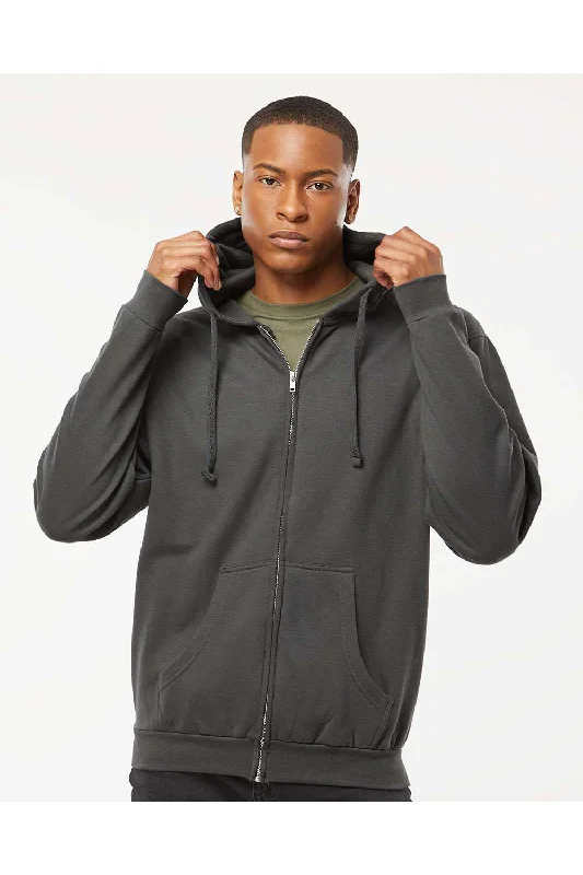 Tultex Mens Full Zip Hooded Sweatshirt Hoodie - Charcoal Grey - NEW