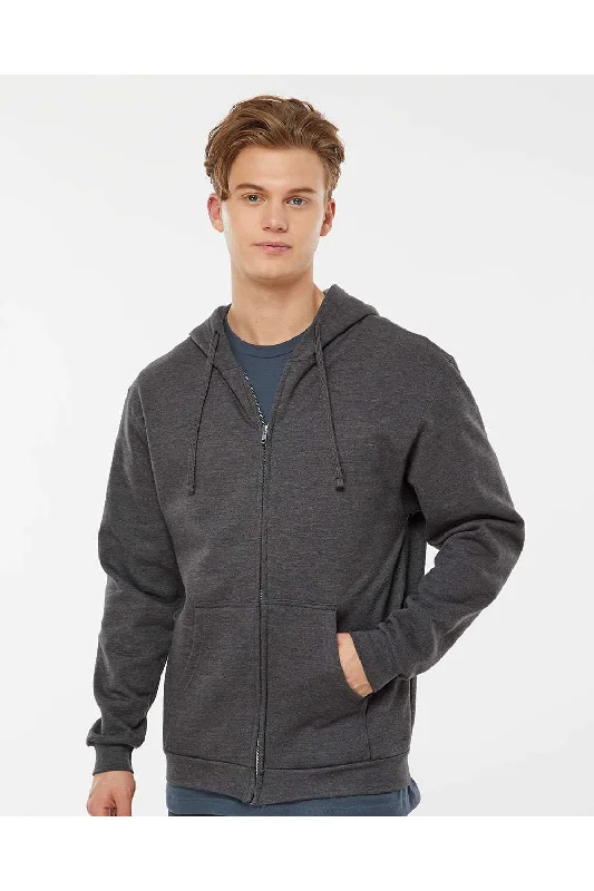 Tultex Mens Full Zip Hooded Sweatshirt Hoodie - Heather Charcoal Grey - NEW