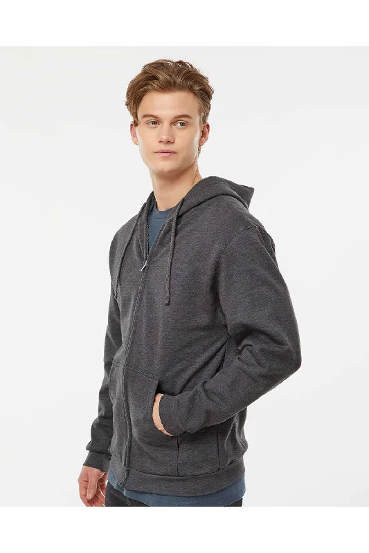 Tultex Mens Full Zip Hooded Sweatshirt Hoodie - Heather Charcoal Grey - NEW