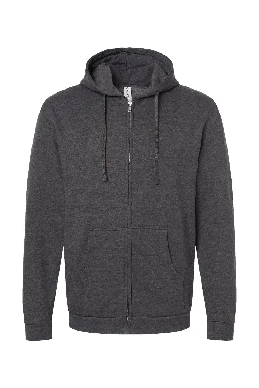 Tultex Mens Full Zip Hooded Sweatshirt Hoodie - Heather Charcoal Grey - NEW