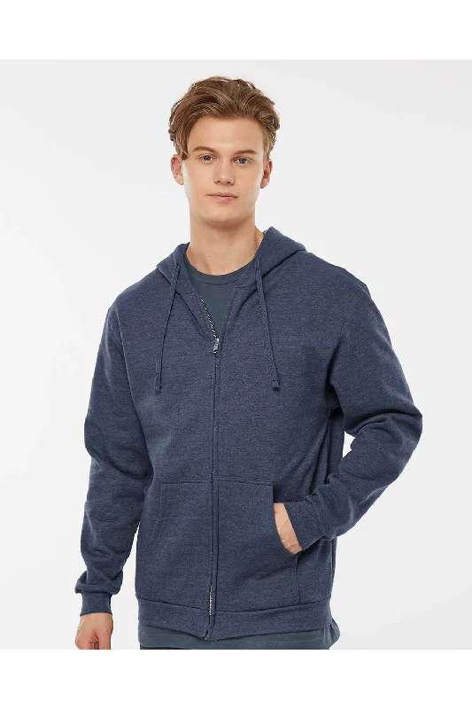 Tultex Mens Full Zip Hooded Sweatshirt Hoodie - Heather Denim Blue - NEW