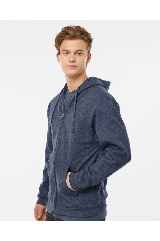 Tultex Mens Full Zip Hooded Sweatshirt Hoodie - Heather Denim Blue - NEW