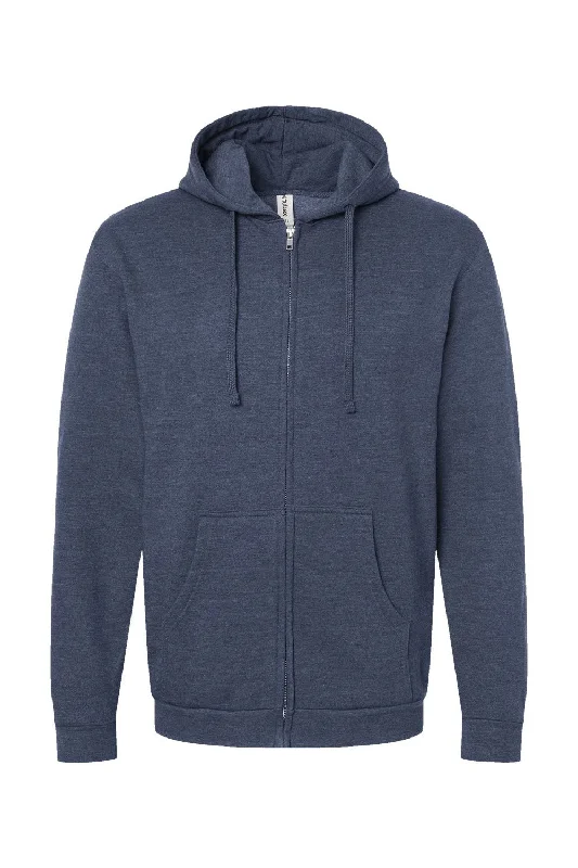 Tultex Mens Full Zip Hooded Sweatshirt Hoodie - Heather Denim Blue - NEW