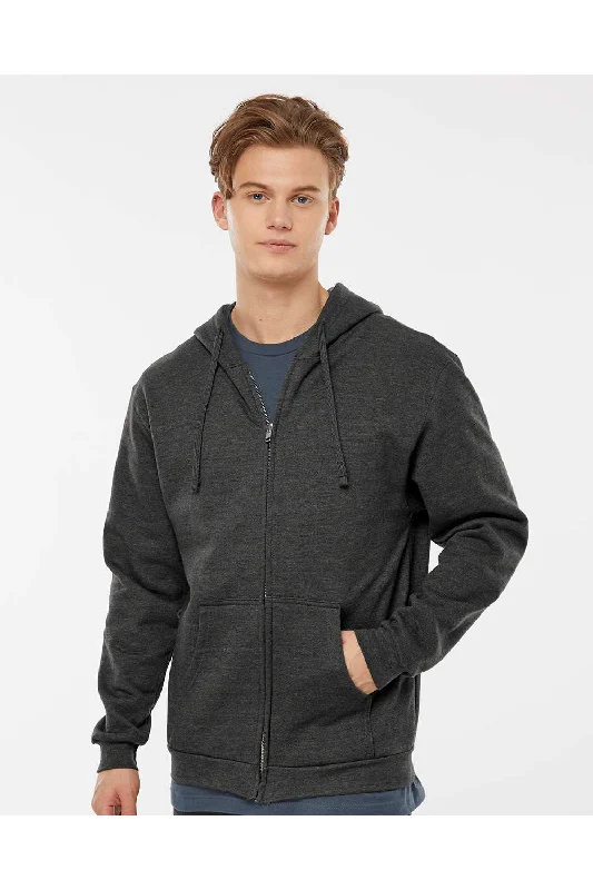 Tultex Mens Full Zip Hooded Sweatshirt Hoodie - Heather Graphite Grey - NEW