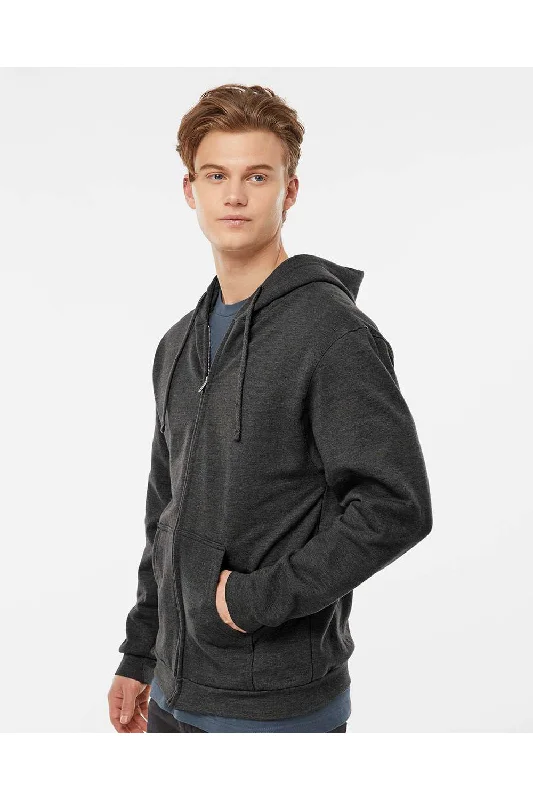 Tultex Mens Full Zip Hooded Sweatshirt Hoodie - Heather Graphite Grey - NEW