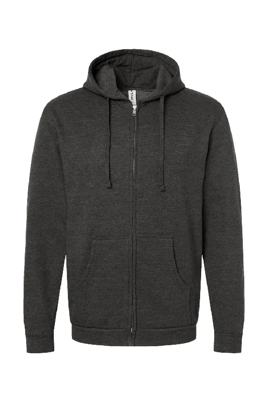 Tultex Mens Full Zip Hooded Sweatshirt Hoodie - Heather Graphite Grey - NEW