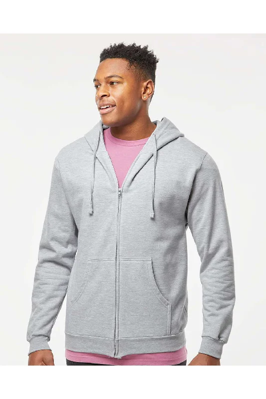 Tultex Mens Full Zip Hooded Sweatshirt Hoodie - Heather Grey - NEW