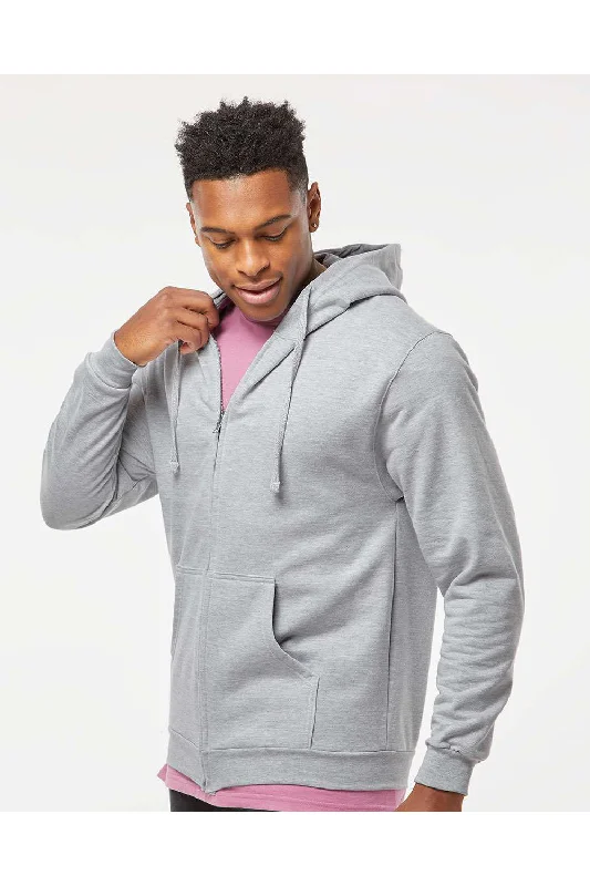 Tultex Mens Full Zip Hooded Sweatshirt Hoodie - Heather Grey - NEW