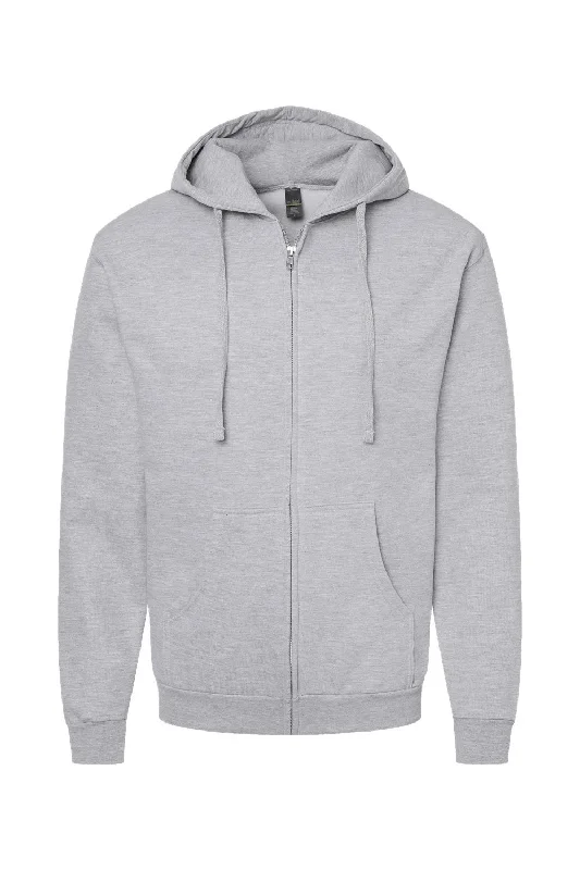 Tultex Mens Full Zip Hooded Sweatshirt Hoodie - Heather Grey - NEW