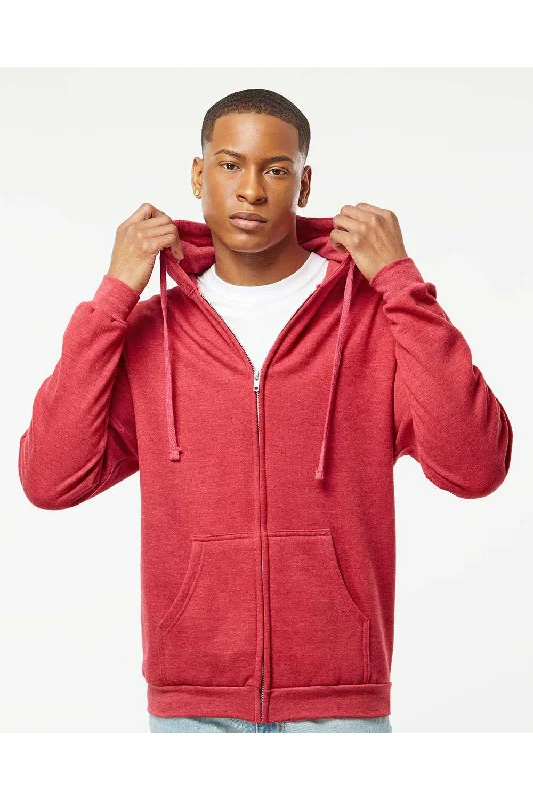 Tultex Mens Full Zip Hooded Sweatshirt Hoodie - Heather Red - NEW