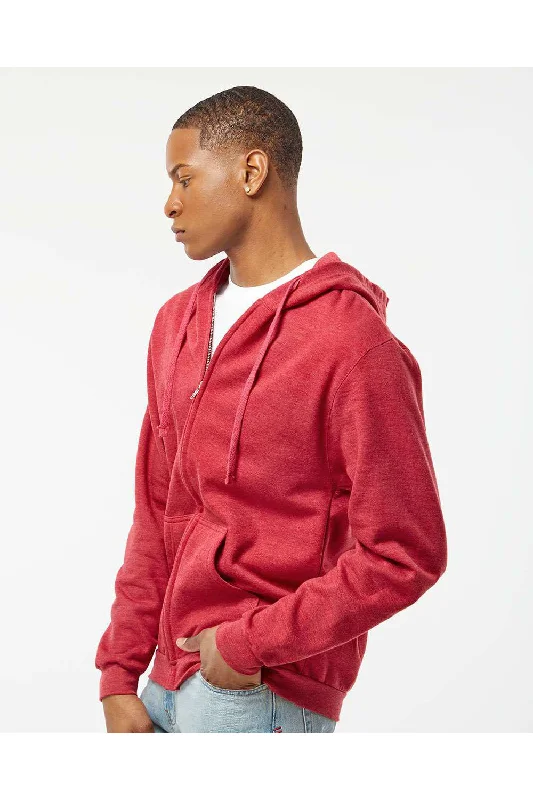 Tultex Mens Full Zip Hooded Sweatshirt Hoodie - Heather Red - NEW