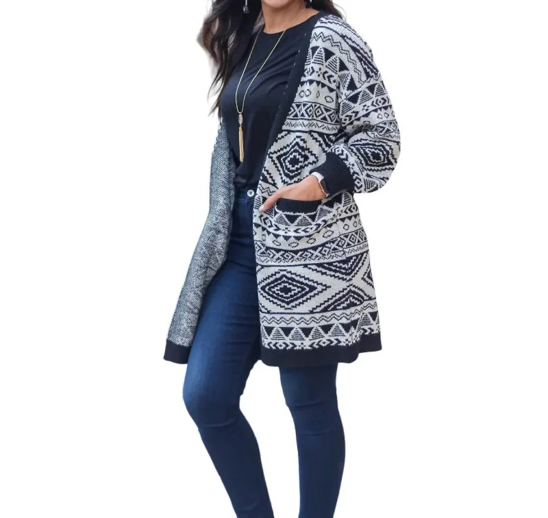 Let's Cozy Up Sweater Cardigan With Pockets In White/black