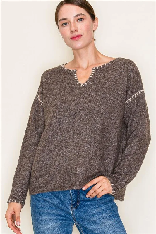Stitch Notch Neckline Sweaters - 4 Colors!