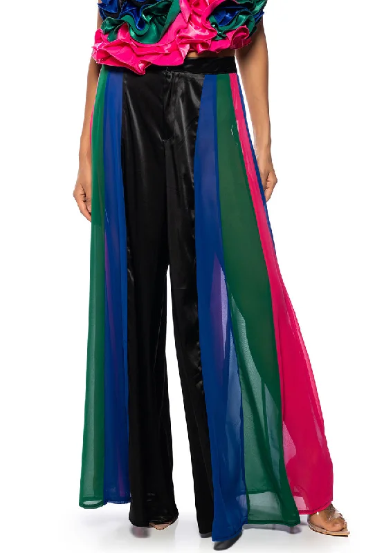 JUST MY LUCK SATIN WIDE LEG MESH PANEL PANT